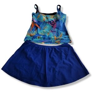 Two Piece Swimsuit, Strong colors, Short Skirt,